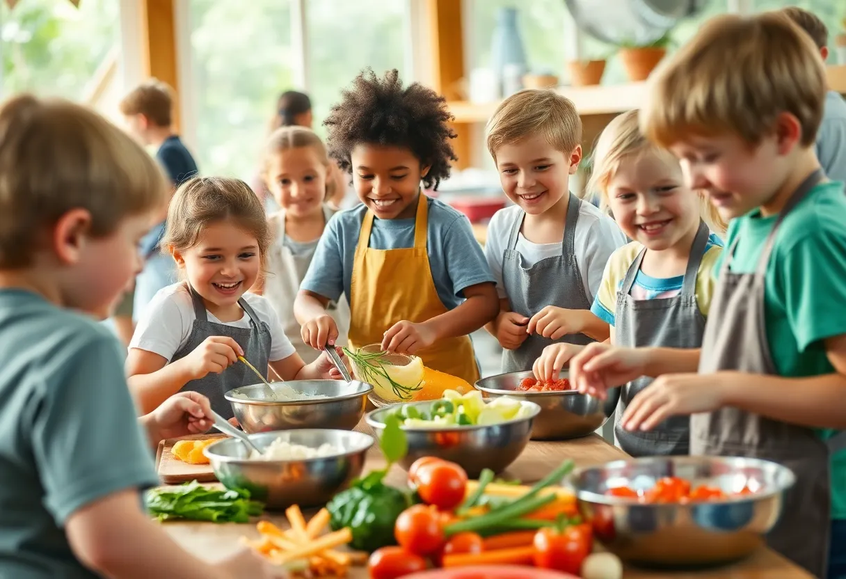 Children enjoying cooking at Newberry College's Spatula Squad culinary camp