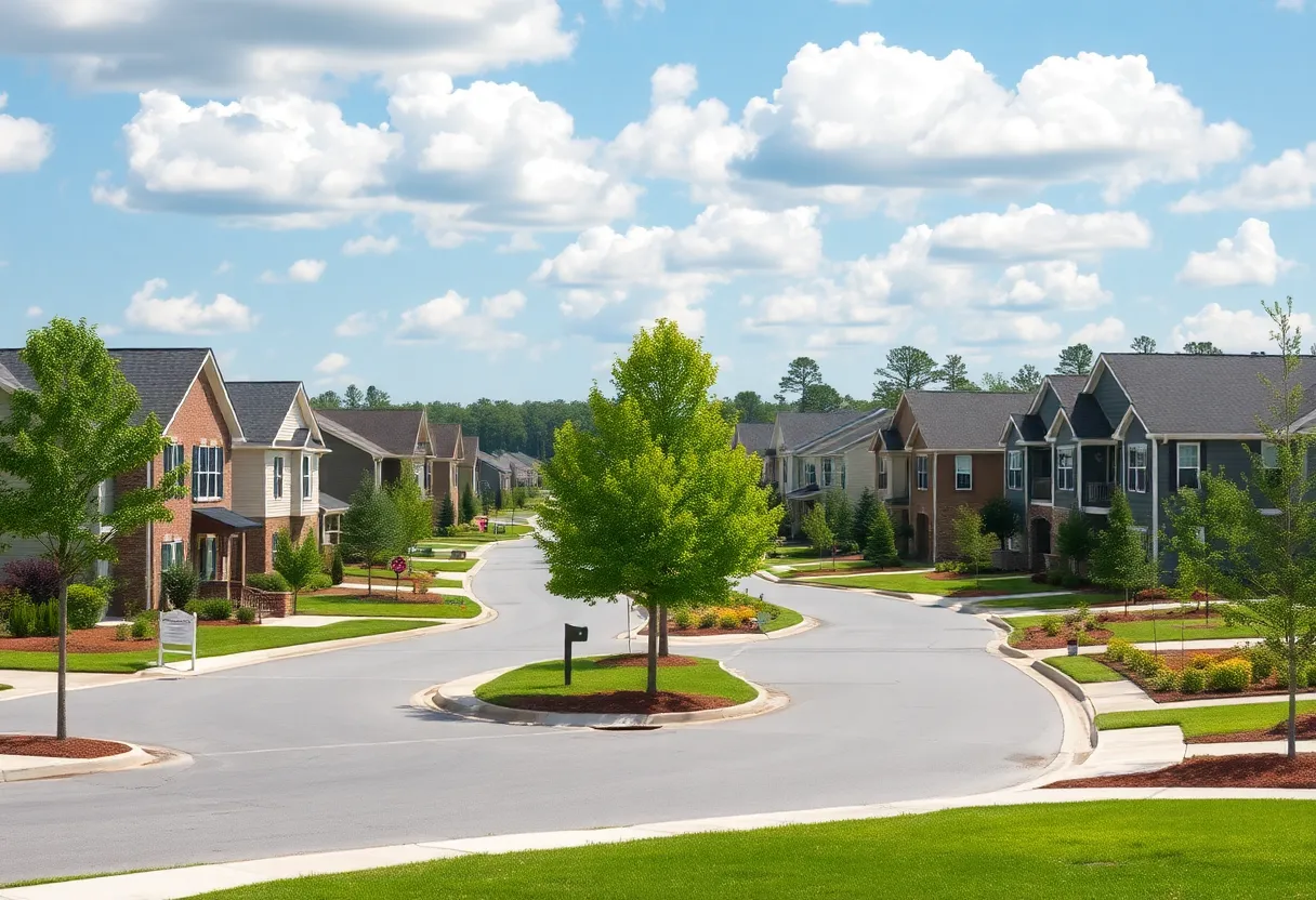 Residential area in Newberry, South Carolina with new homes