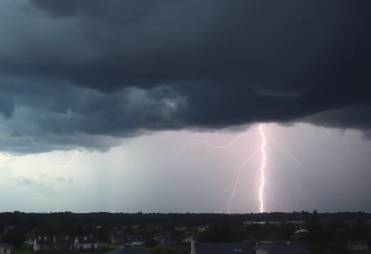 Dark clouds and lightning during a thunderstorm over Newberry County