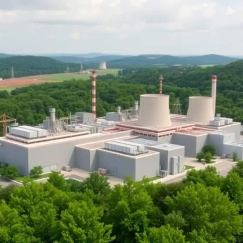 Modern nuclear power plant in South Carolina with green landscape