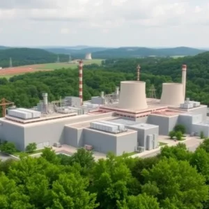 Modern nuclear power plant in South Carolina with green landscape