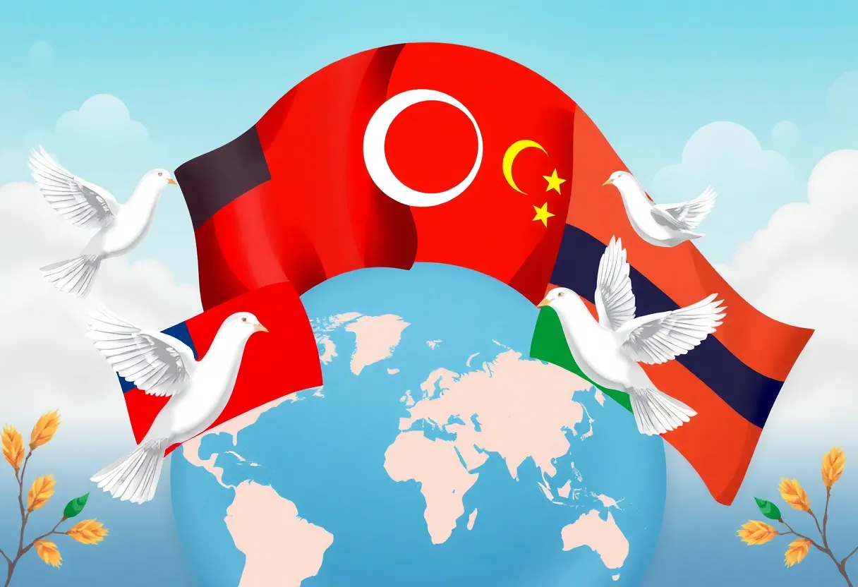 Symbolic representation of peace talks between U.S. and Russia regarding Ukraine