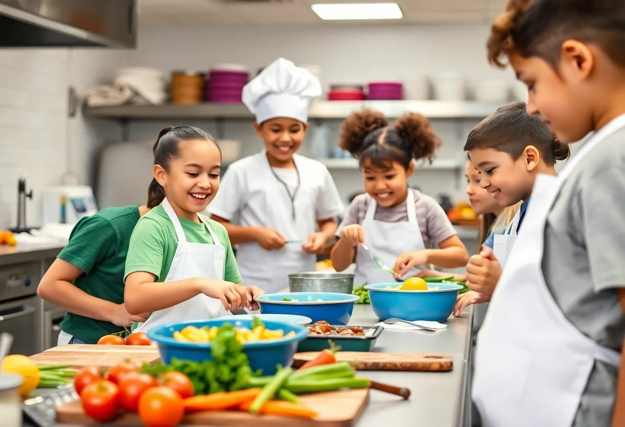 Children participating in the Spatula Squad culinary camp at Newberry College.