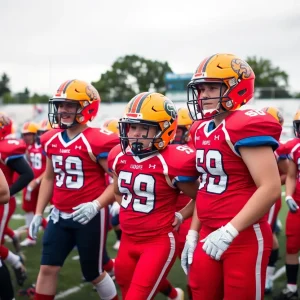 Spring Valley Vikings team practicing on the field