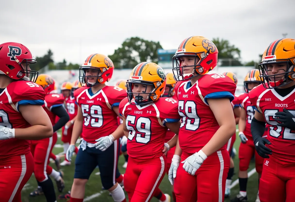 Spring Valley Vikings team practicing on the field
