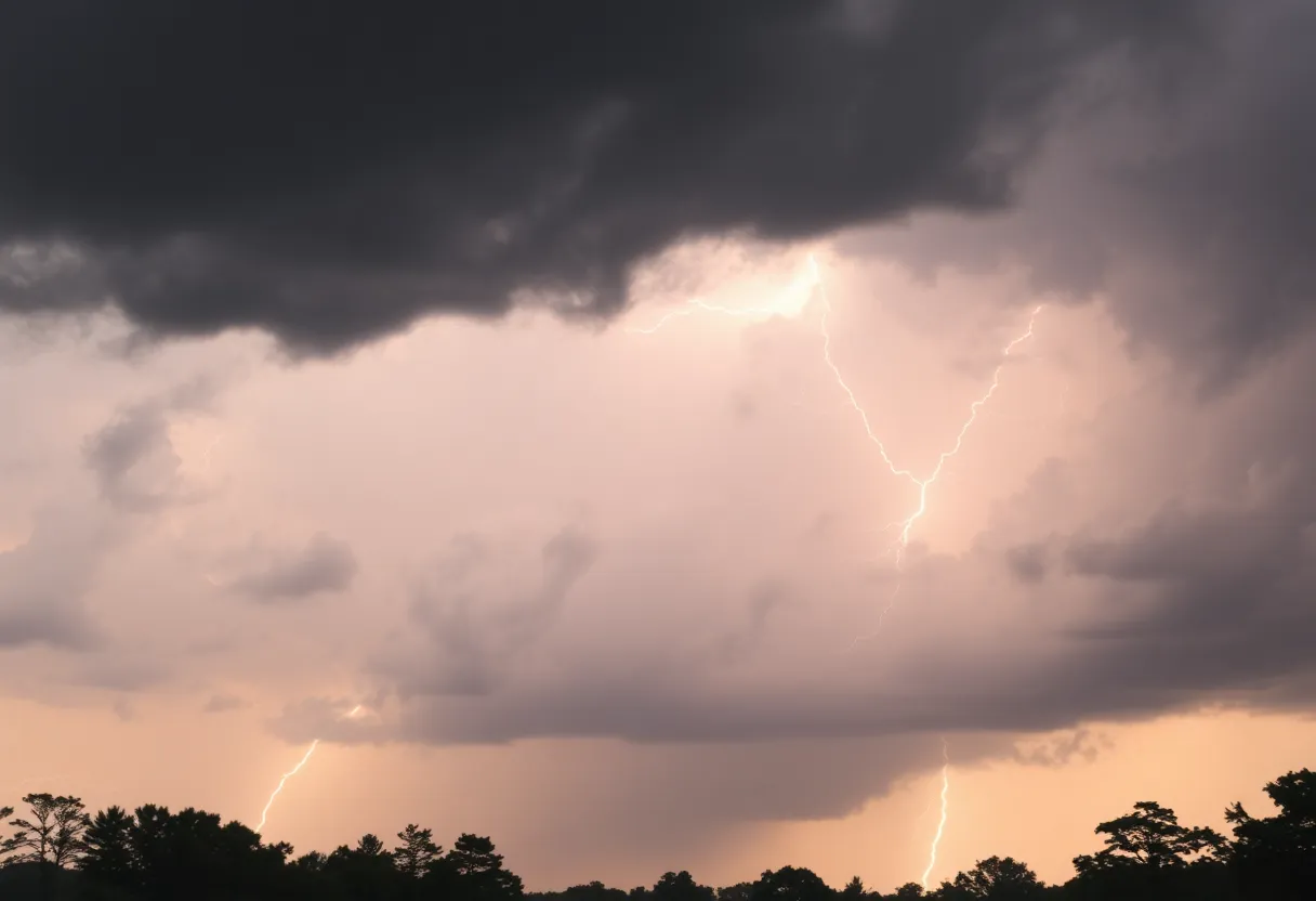 Dark clouds and lightning over Newberry County during a thunderstorm