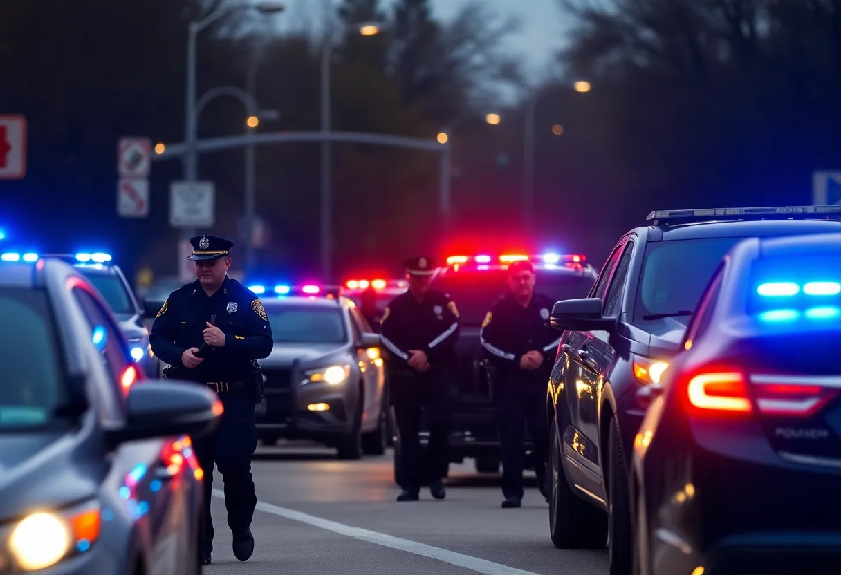 Law enforcement vehicle lights flashing in memory of Trooper Ricks