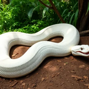 Albino Burmese python in a serpentarium