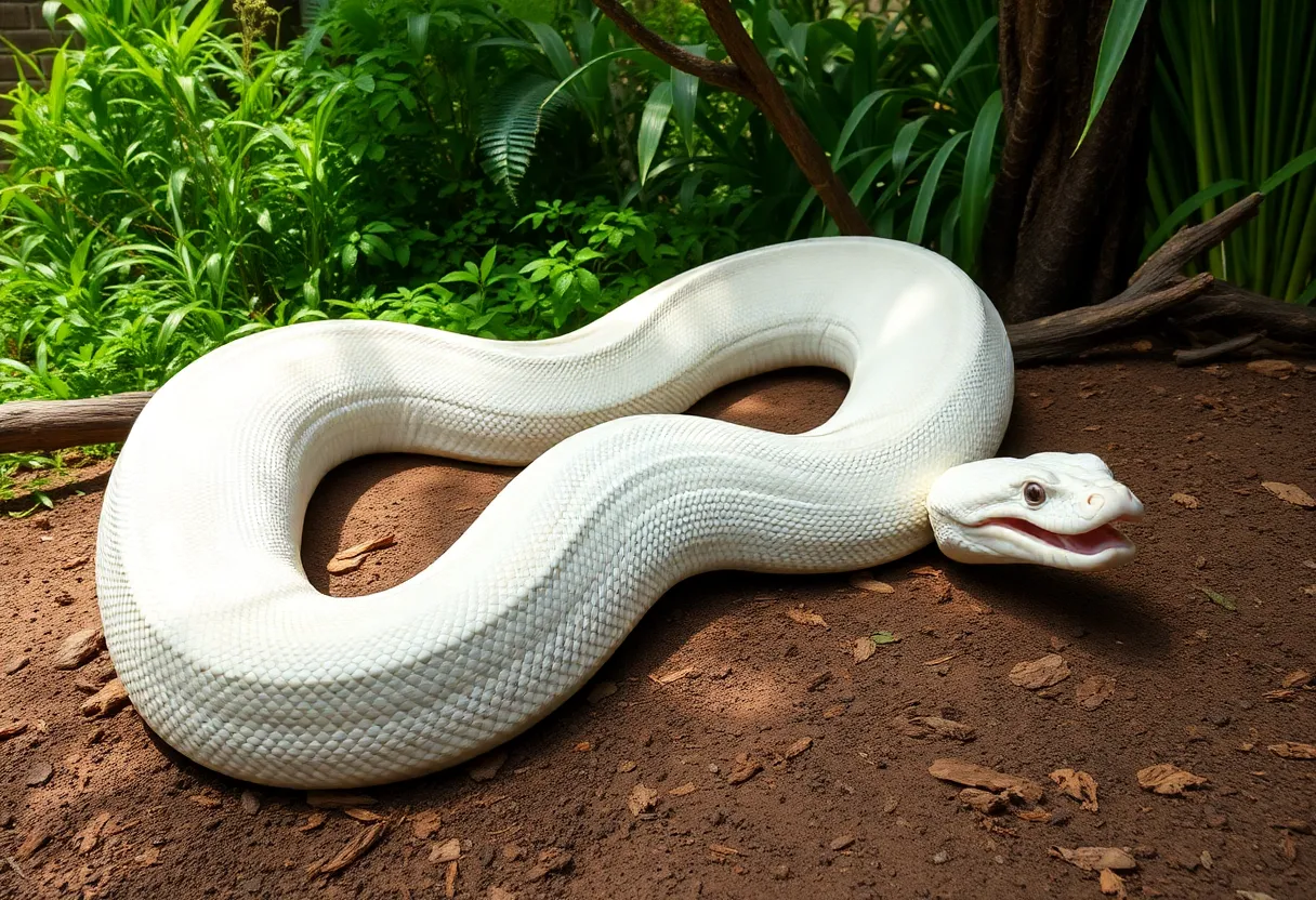 Albino Burmese python in a serpentarium