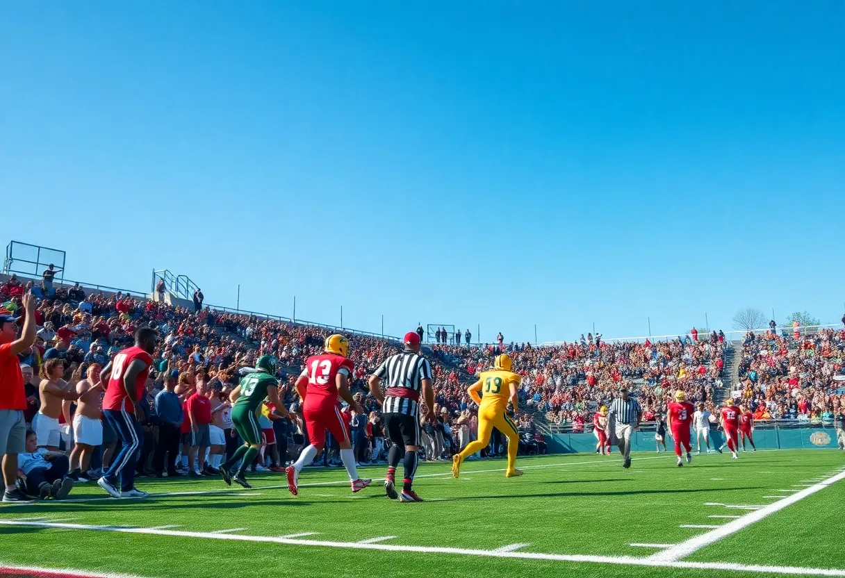 Catawba Indians football players competing against Newberry Wolves.