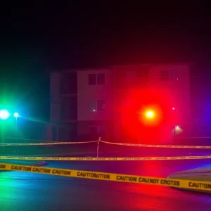 Police lights and tape at crime scene in Chapin