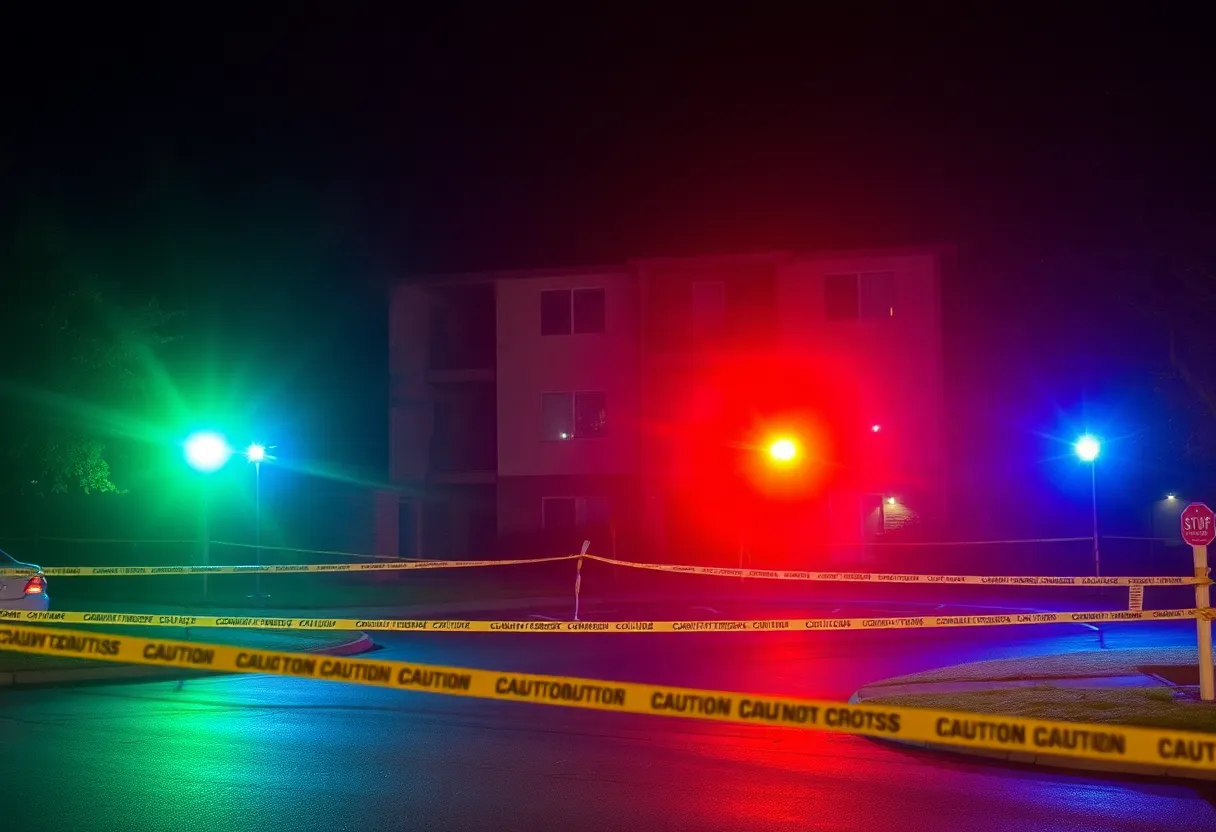 Police lights and tape at crime scene in Chapin