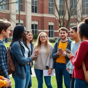 Students discussing on Clemson University campus