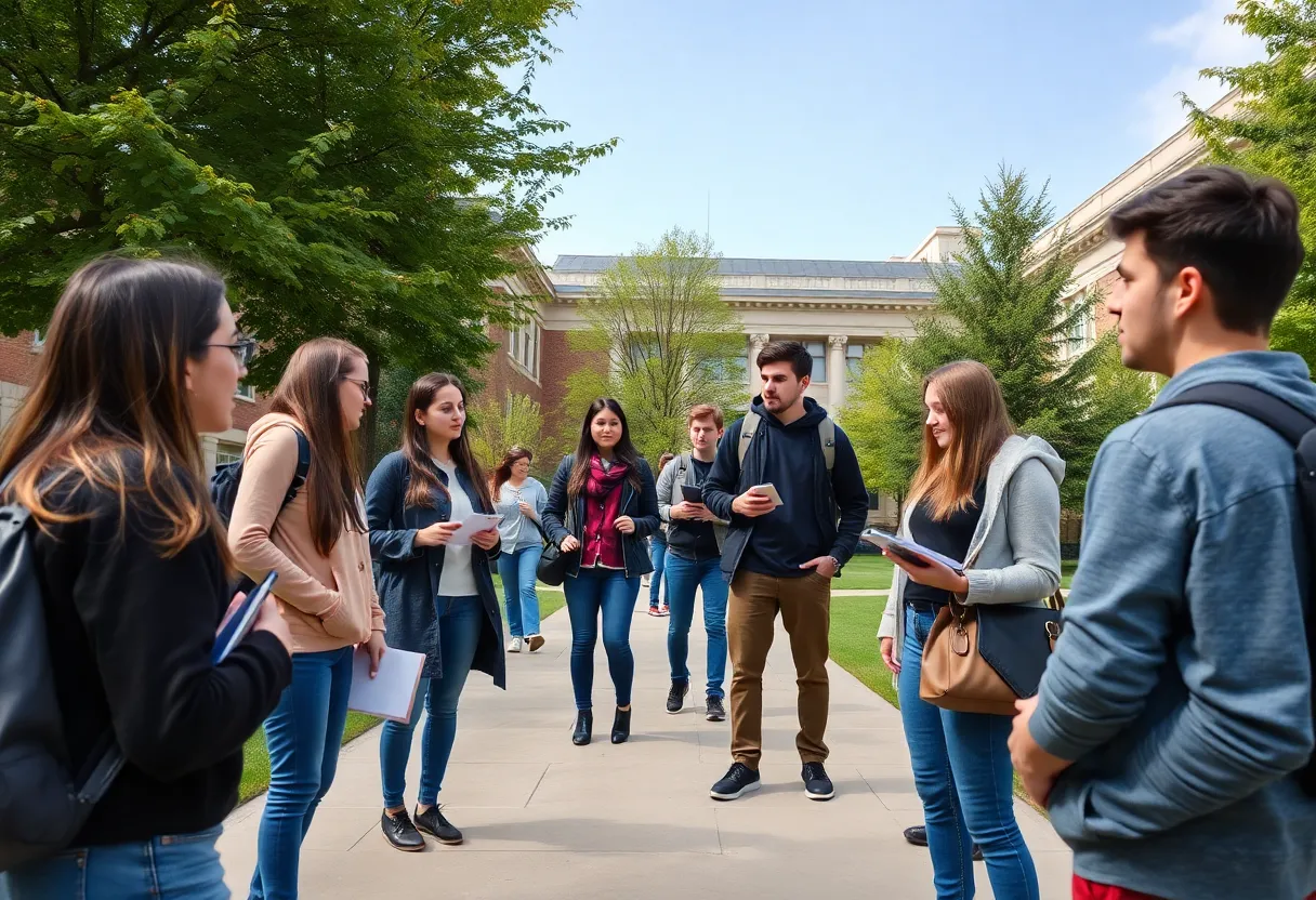 Clemson University campus with students engaging in discussions