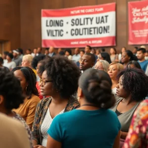 A congregation at Saint Mark AME Church discussing community engagement