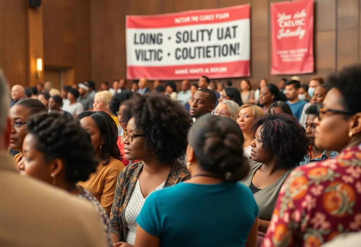 A congregation at Saint Mark AME Church discussing community engagement