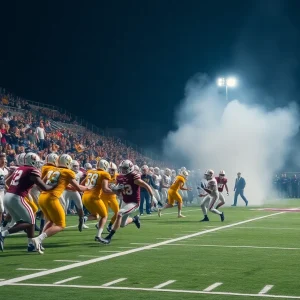 College football teams competing on the field