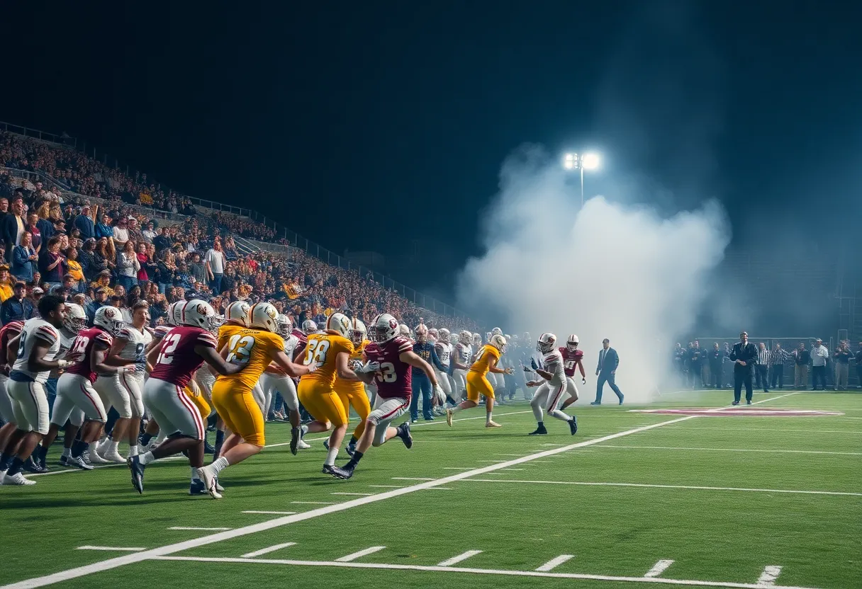 College football teams competing on the field