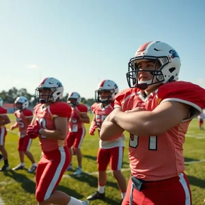Columbia High School football team practicing on the field