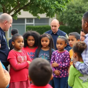 Community members discussing safety measures against child exploitation