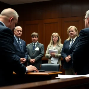 Courtroom scene focusing on child exploitation case