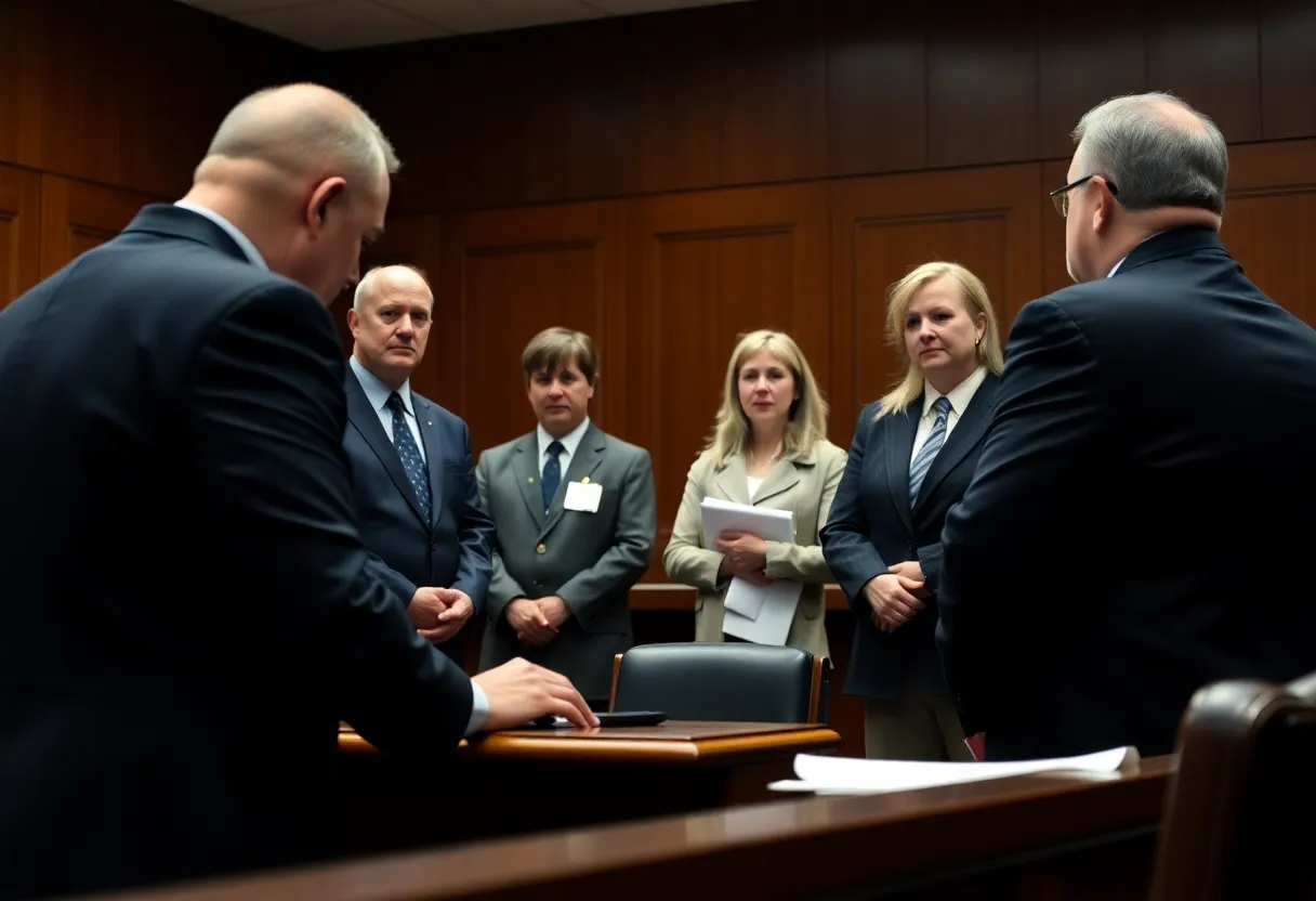Courtroom scene focusing on child exploitation case