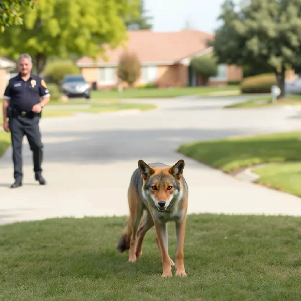 Deputy observing a coyote in a residential area
