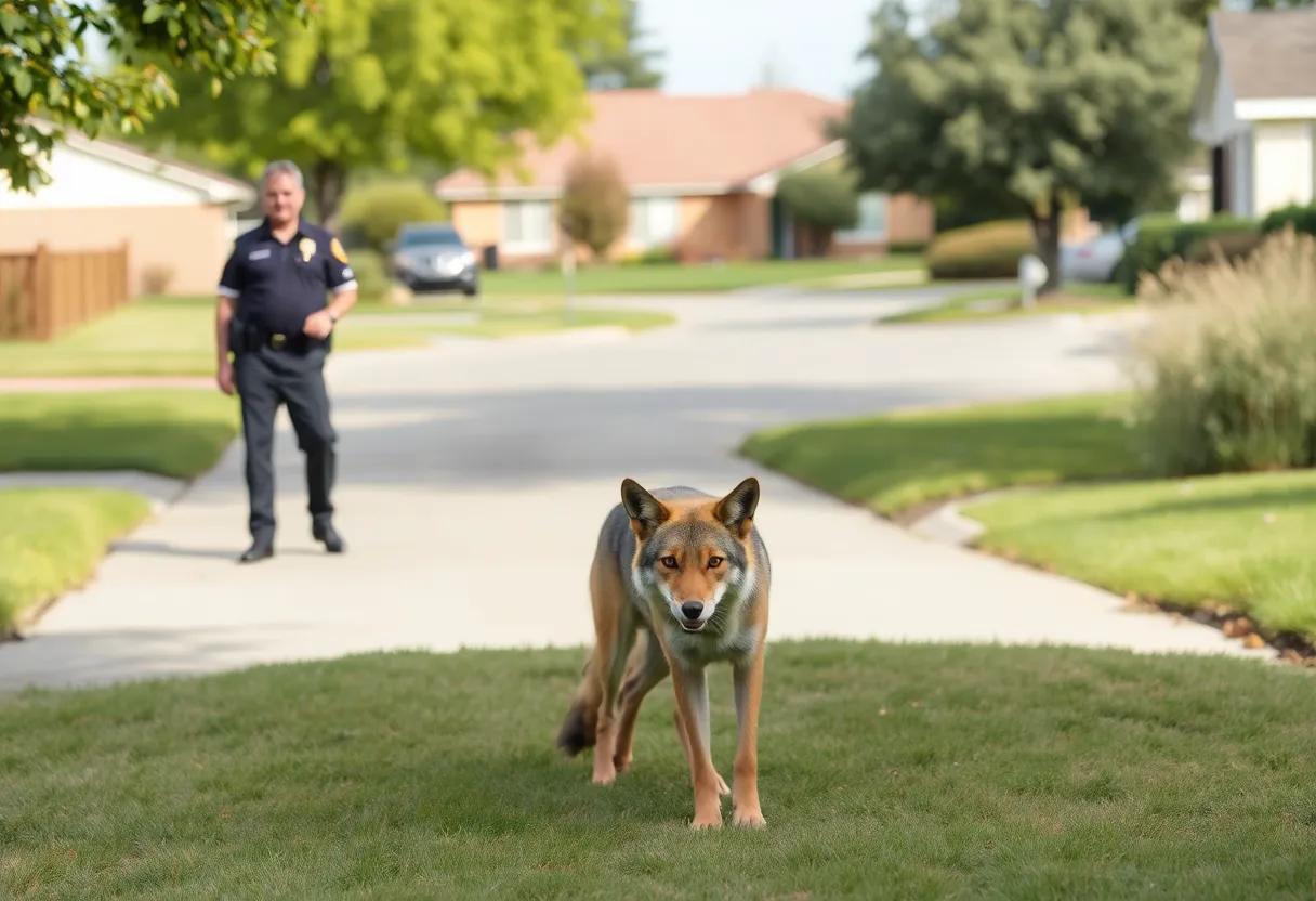 Deputy observing a coyote in a residential area