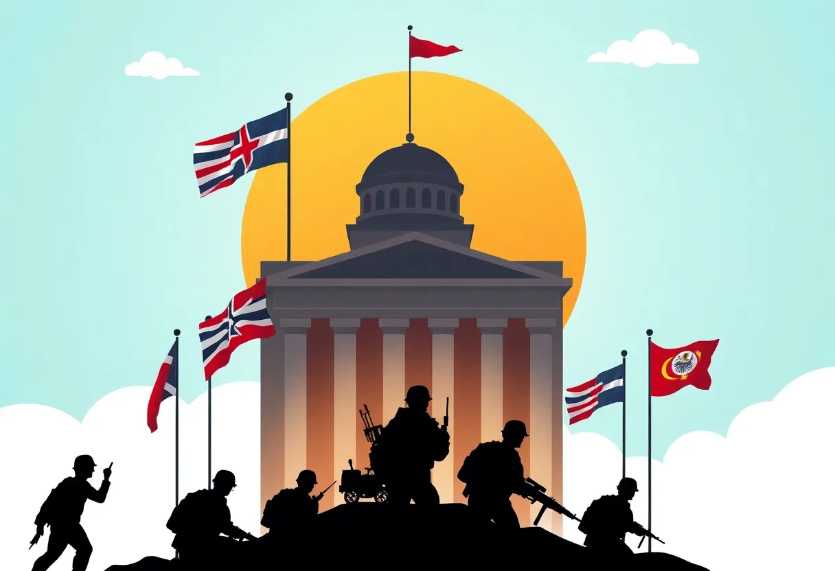 Conceptual illustration representing the Department of War with military symbols.