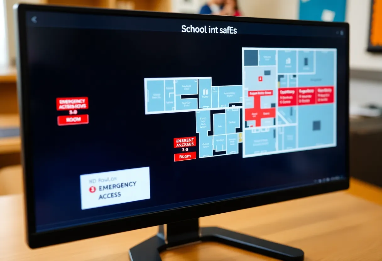 Digital map layout of a school for safety and emergency response