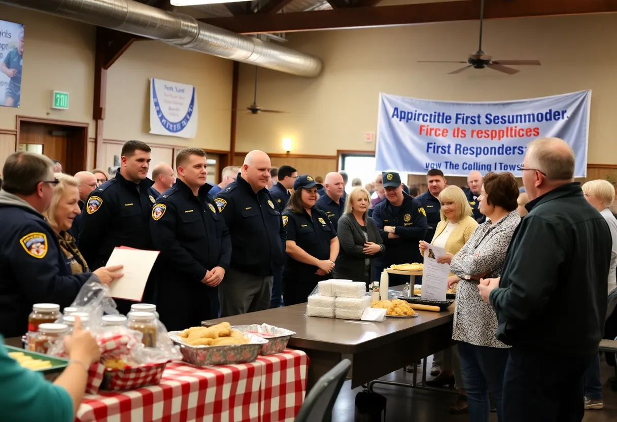 Gathering of community members honoring first responders with food and discussion.