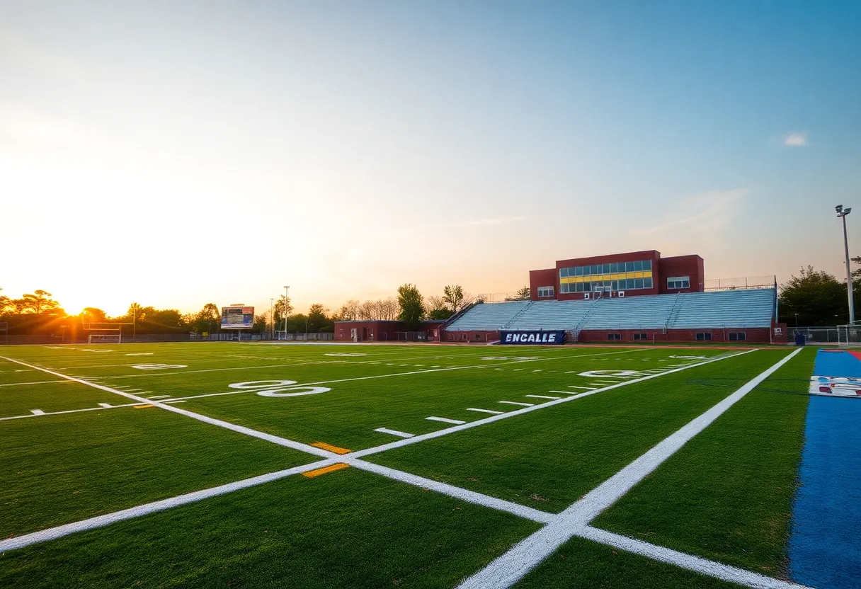 Football field at sunset representing coaching legacy