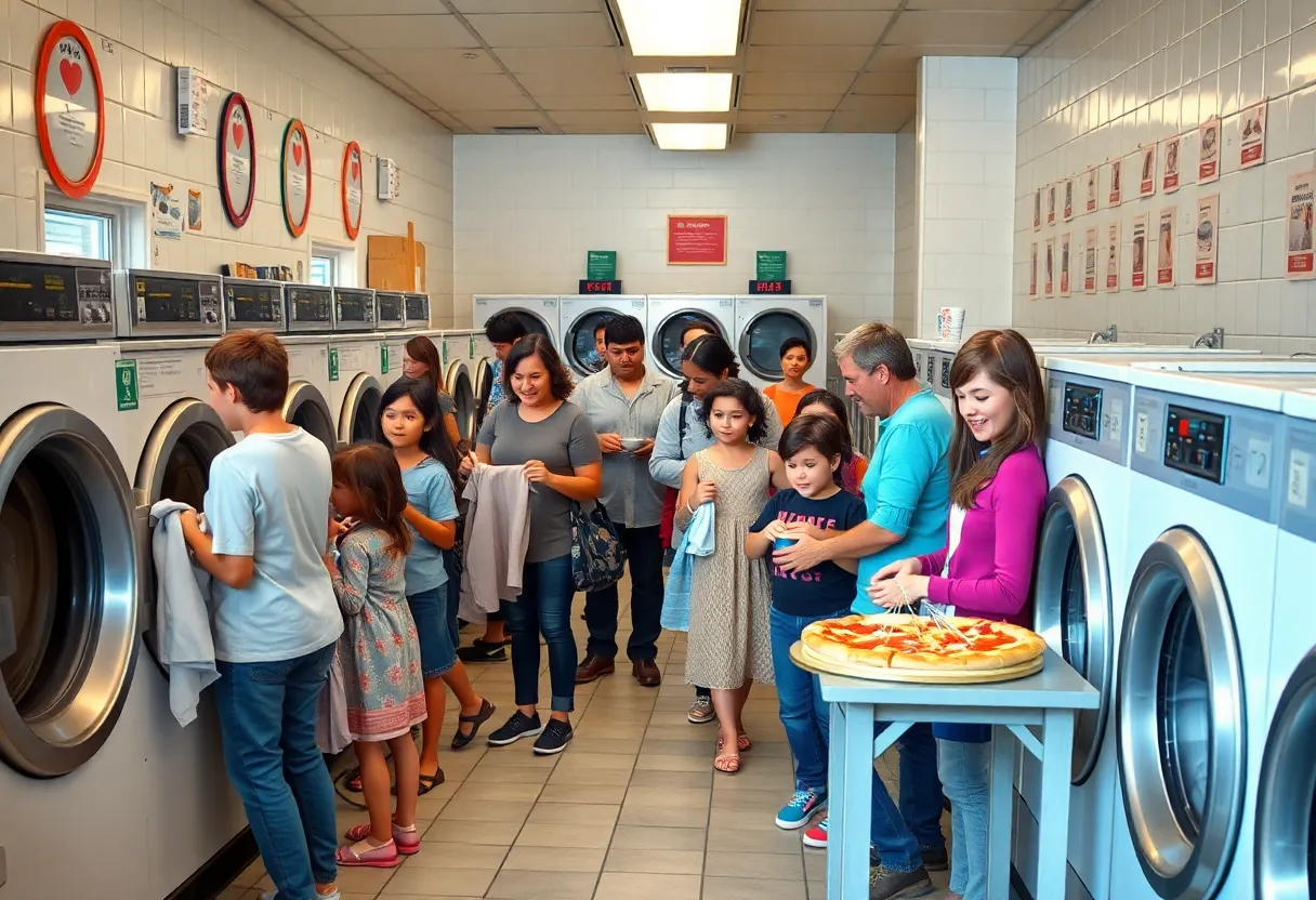 Families enjoying a Free Laundry Day at Southern Suds Laundromat
