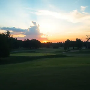A picturesque sunset over a golf course symbolizing community and sportsmanship.