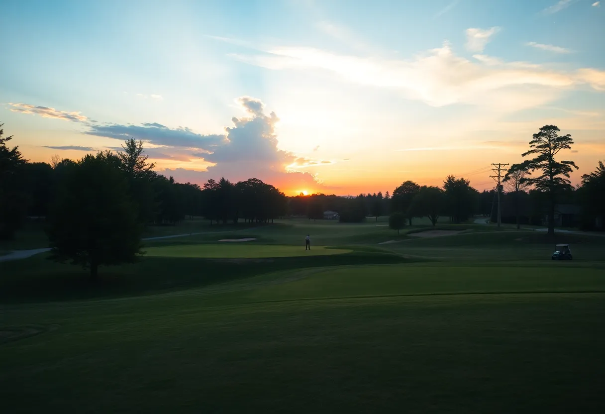 A picturesque sunset over a golf course symbolizing community and sportsmanship.