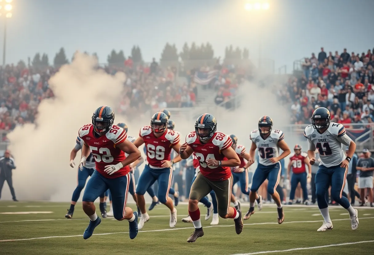 Gray Collegiate football team playing during a game