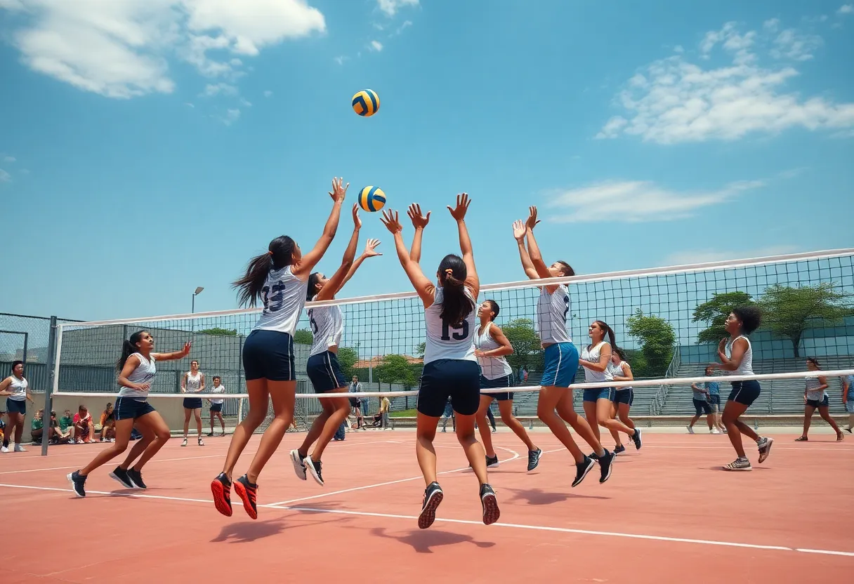 Action shot of Hendrix College volleyball match