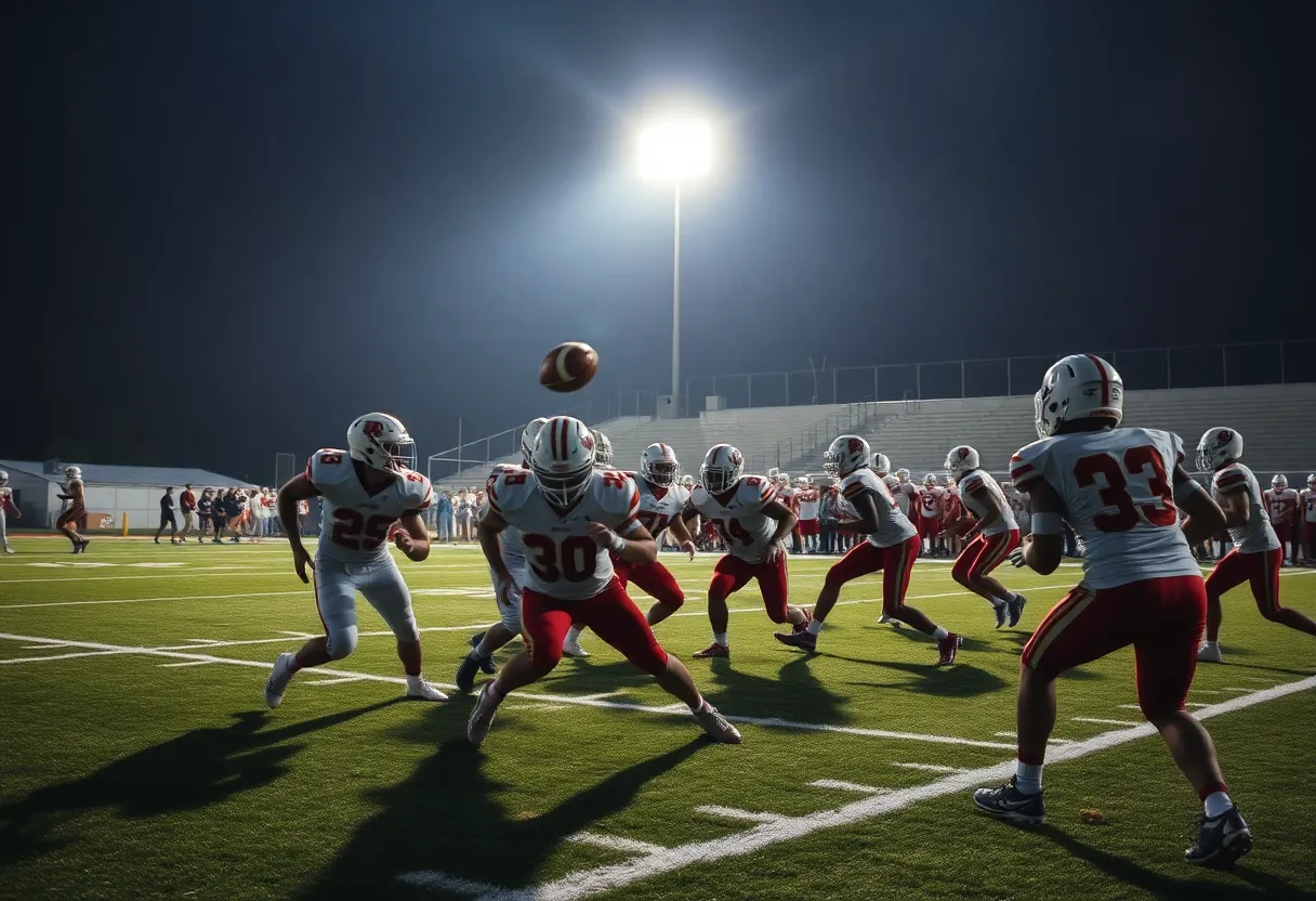 High school football game in action