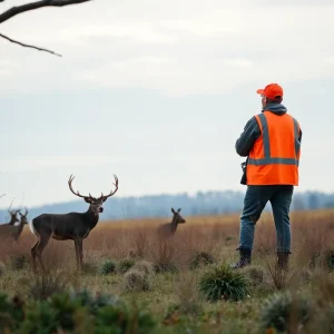 A tranquil nature scene emphasizing safety in hunting activities.