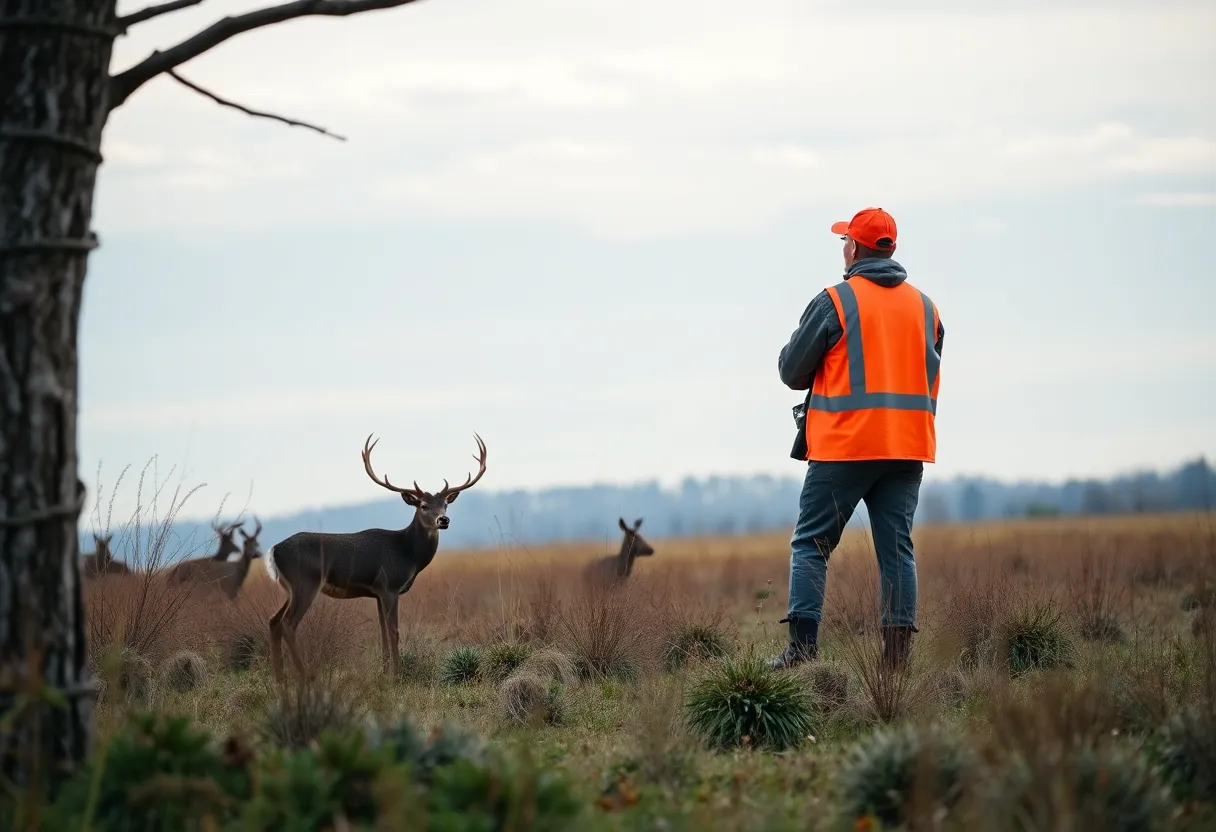 A tranquil nature scene emphasizing safety in hunting activities.
