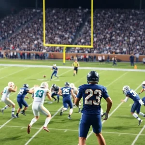 Football players in action during a game between King Academy and Newberry Academy.