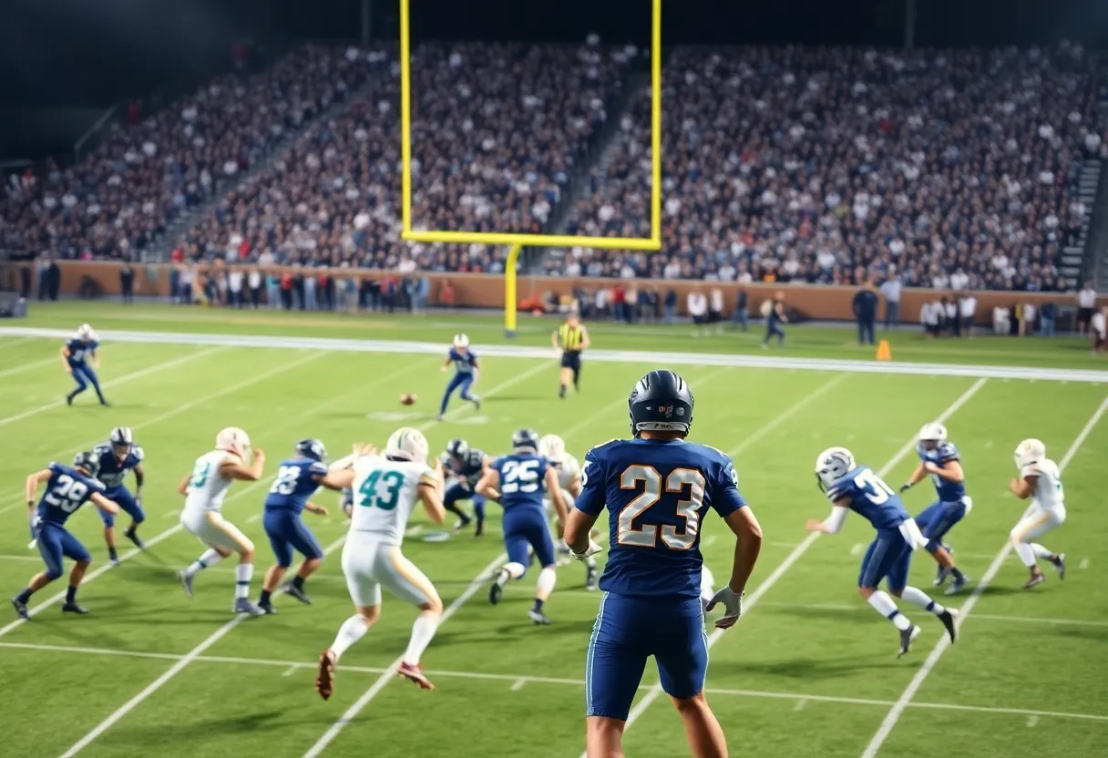 Football players in action during a game between King Academy and Newberry Academy.
