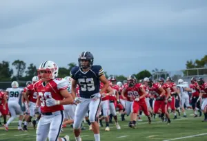 Football players in action during a game between Newberry Academy and Laurens Academy.