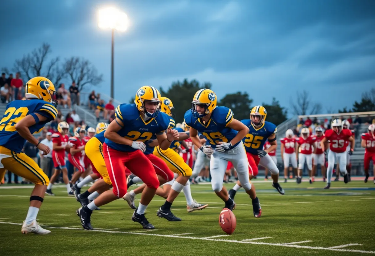Newberry Bulldogs football team competing against Clinton Red Devils
