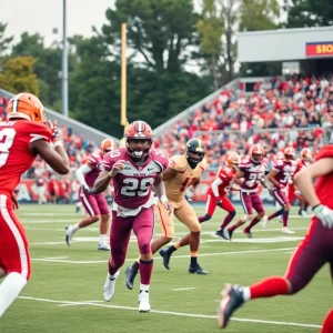 Newberry Bulldogs football team celebrating during the rivalry game against Mid-Carolina Rebels.