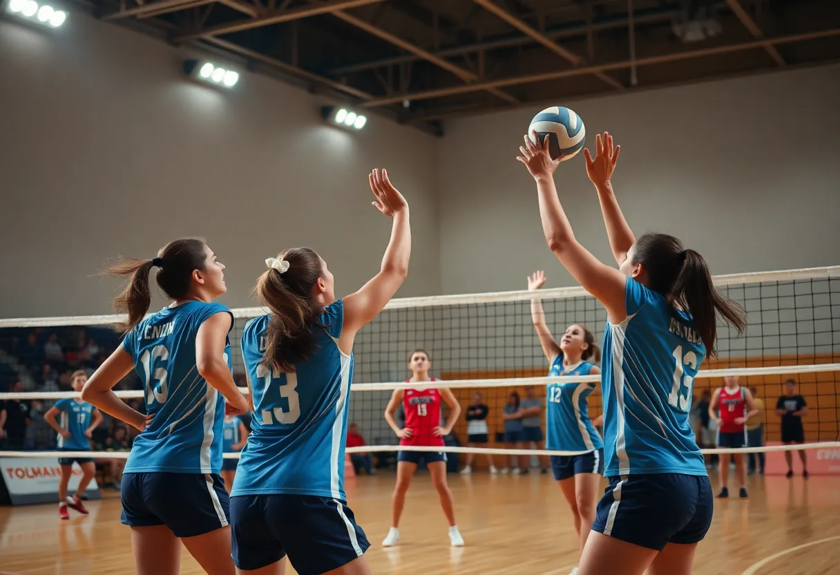 Newberry Bulldogs playing against Swansea Tigers in a volleyball match