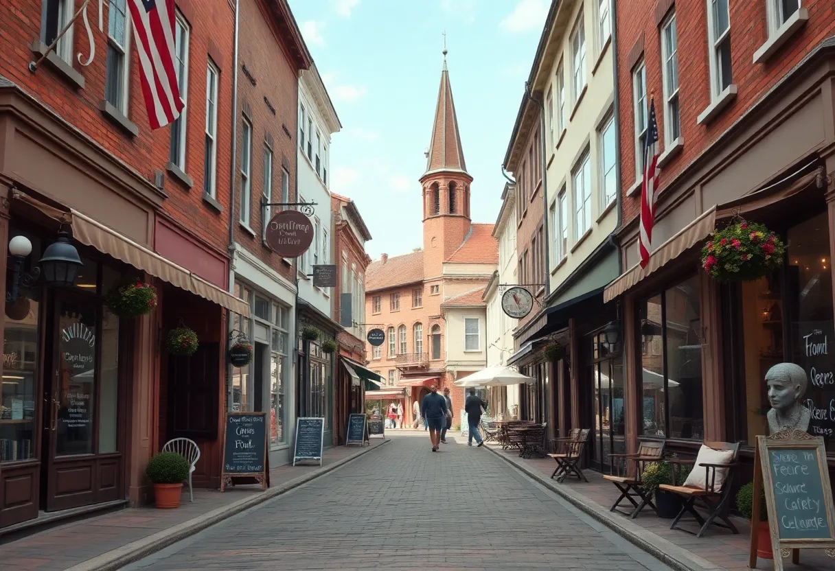 Charming street in Newberry, South Carolina, with boutiques and cafés.