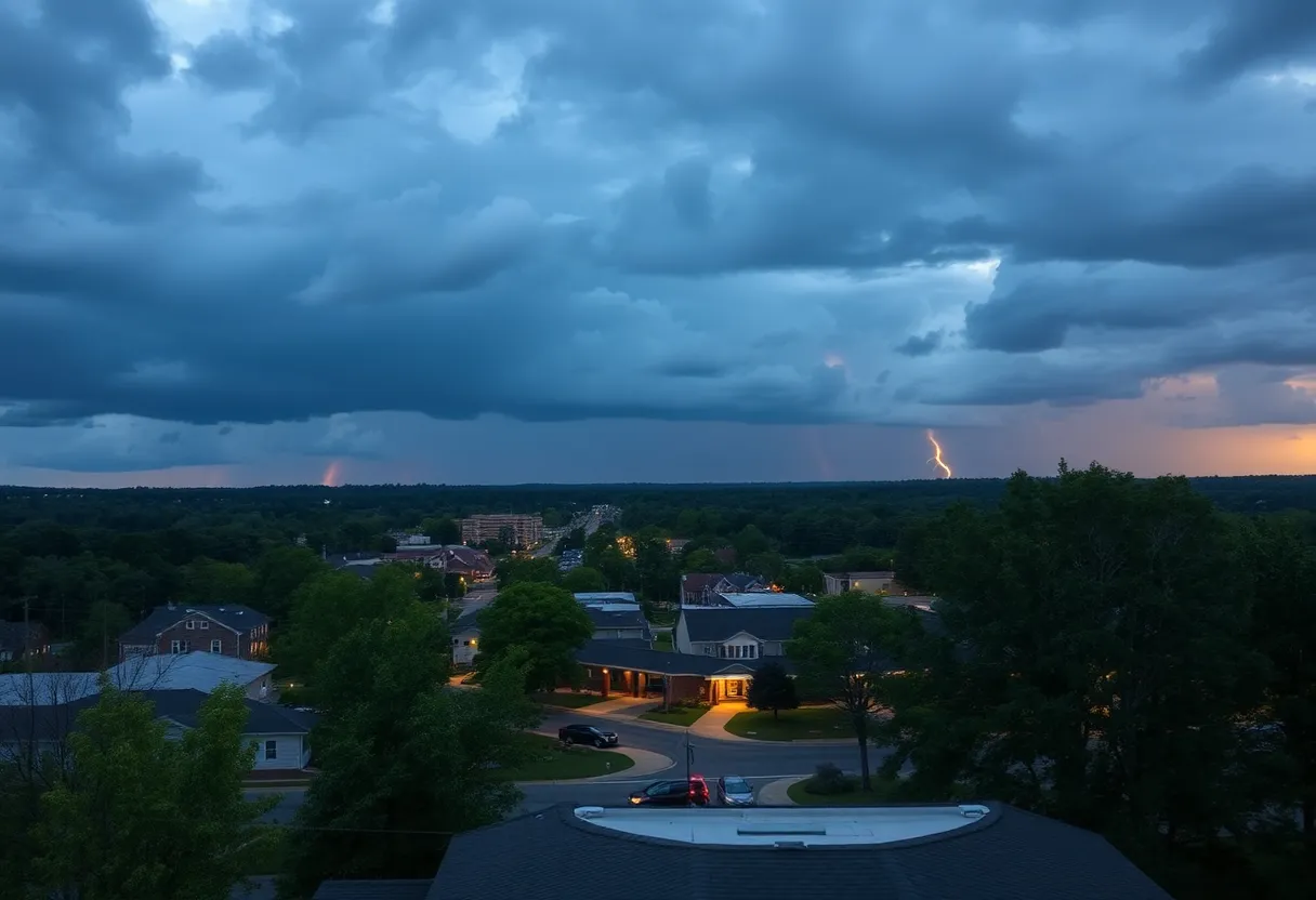 Cloudy weather with thunderstorms looming over Newberry, SC