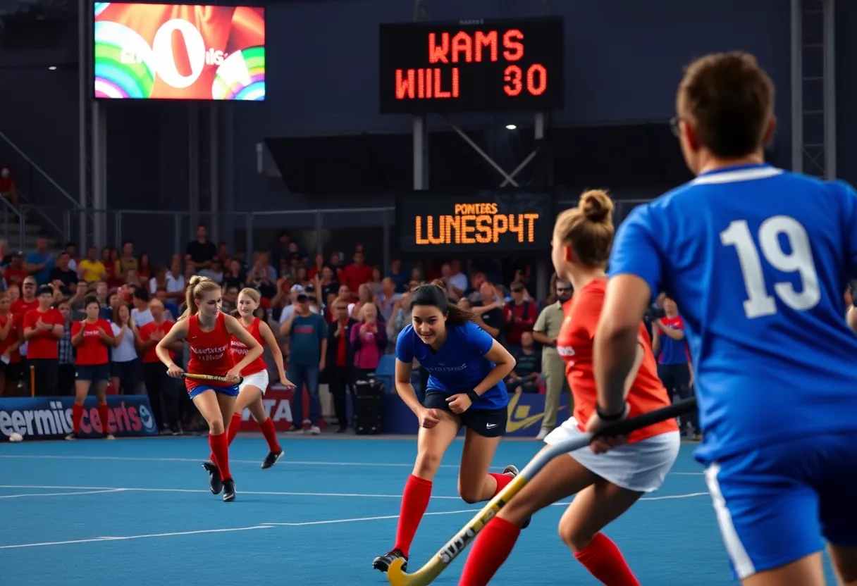 Newberry College field hockey team playing during an 8-0 victory