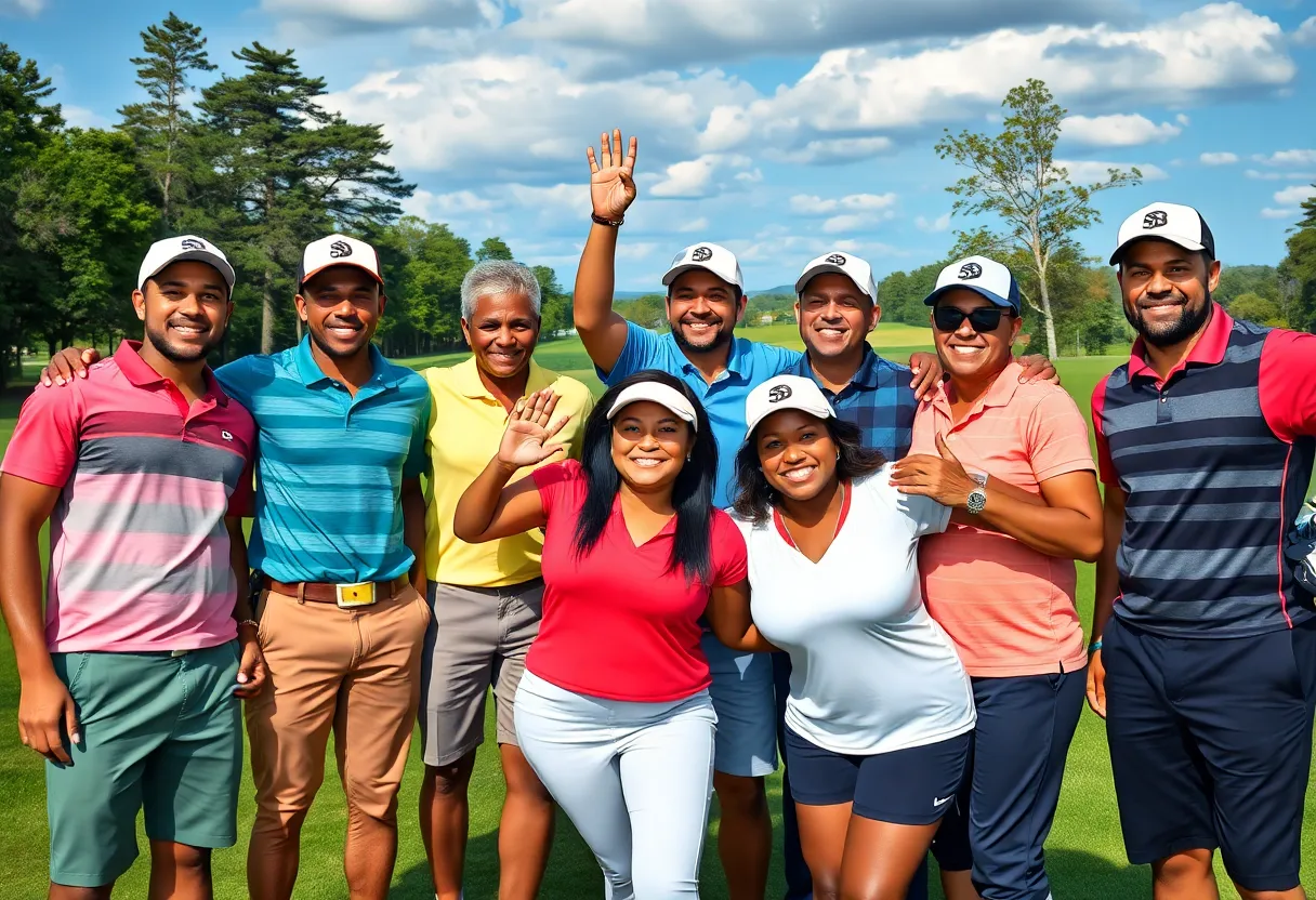 Newberry College golf athletes celebrating on the course